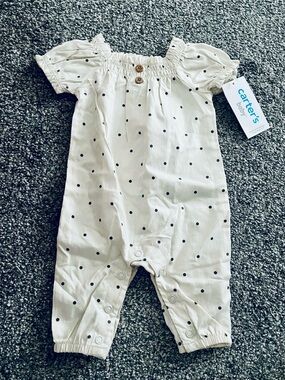 Cream Romper with Navy Polka Dots NWT